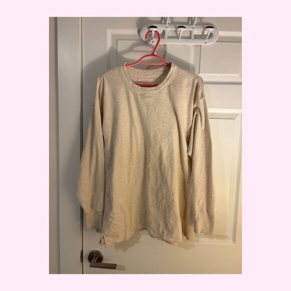 Aerie Cozy Long Sleeve Oversized Boyfriend T-Shirt, Cream, Size L - Picture 3 of 5
